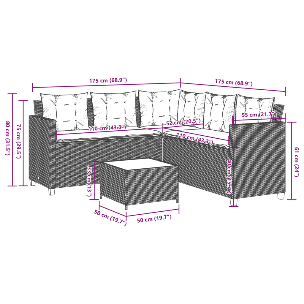 vidaXL Canapé de jardin avec table et coussins en forme de L gris