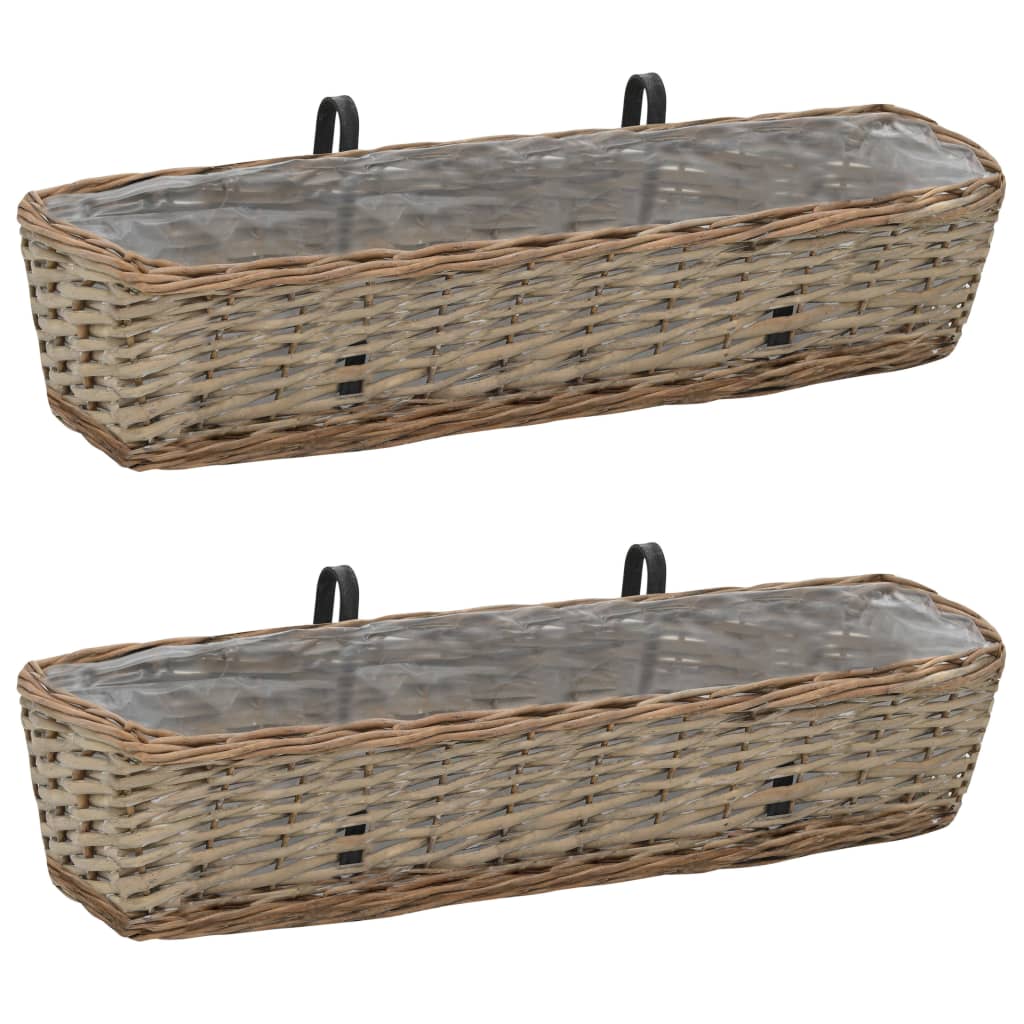 vidaXL Jardinières de balcon 2 pcs osier avec revêtement en PE 80 cm