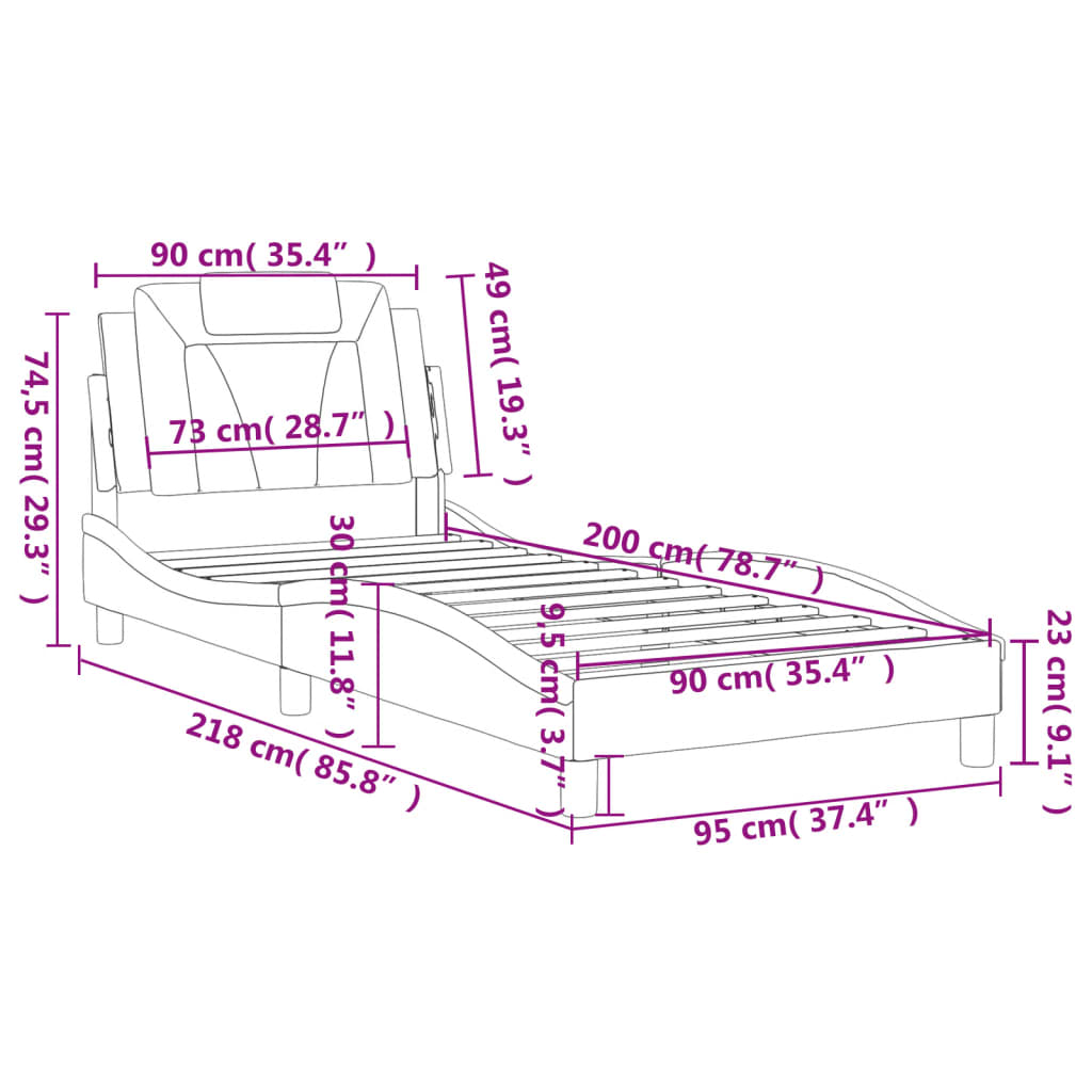 vidaXL Cadre de lit sans matelas blanc 90x200 cm similicuir