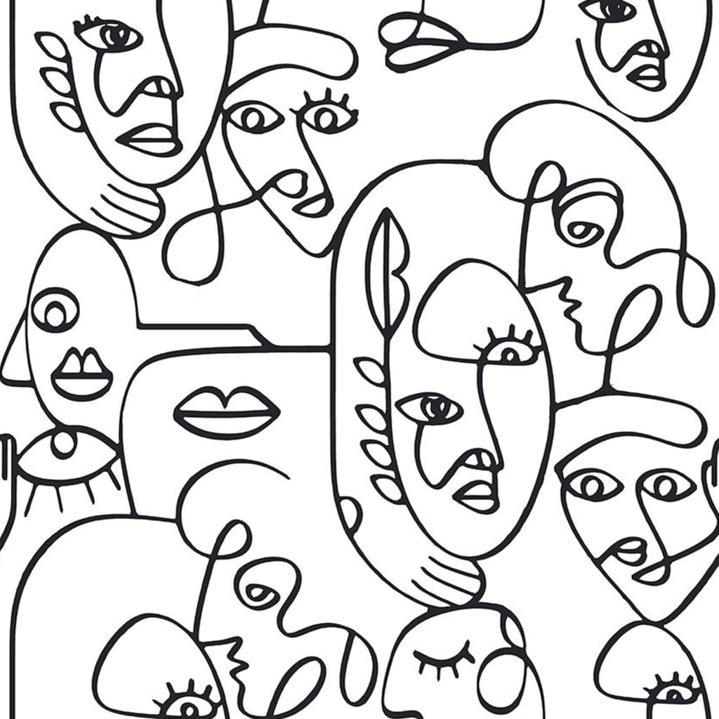Noordwand Papier peint Friends&Coffee Line Art Faces Blanc et noir