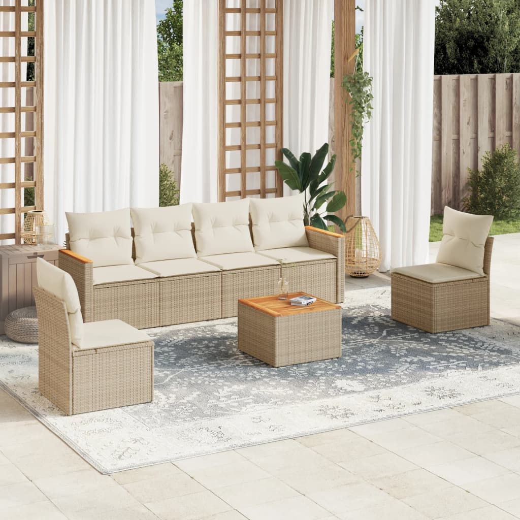 vidaXL Salon de jardin avec coussins 7 pcs beige résine tressée