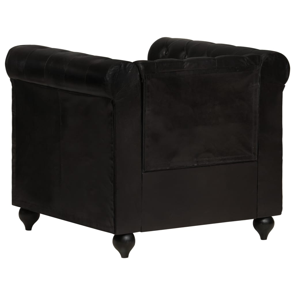 vidaXL Fauteuil Chesterfield Noir Cuir véritable