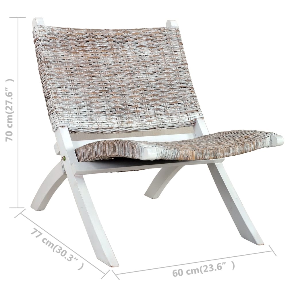 vidaXL Chaise de relaxation Blanc Rotin naturel kubu et bois d'acajou
