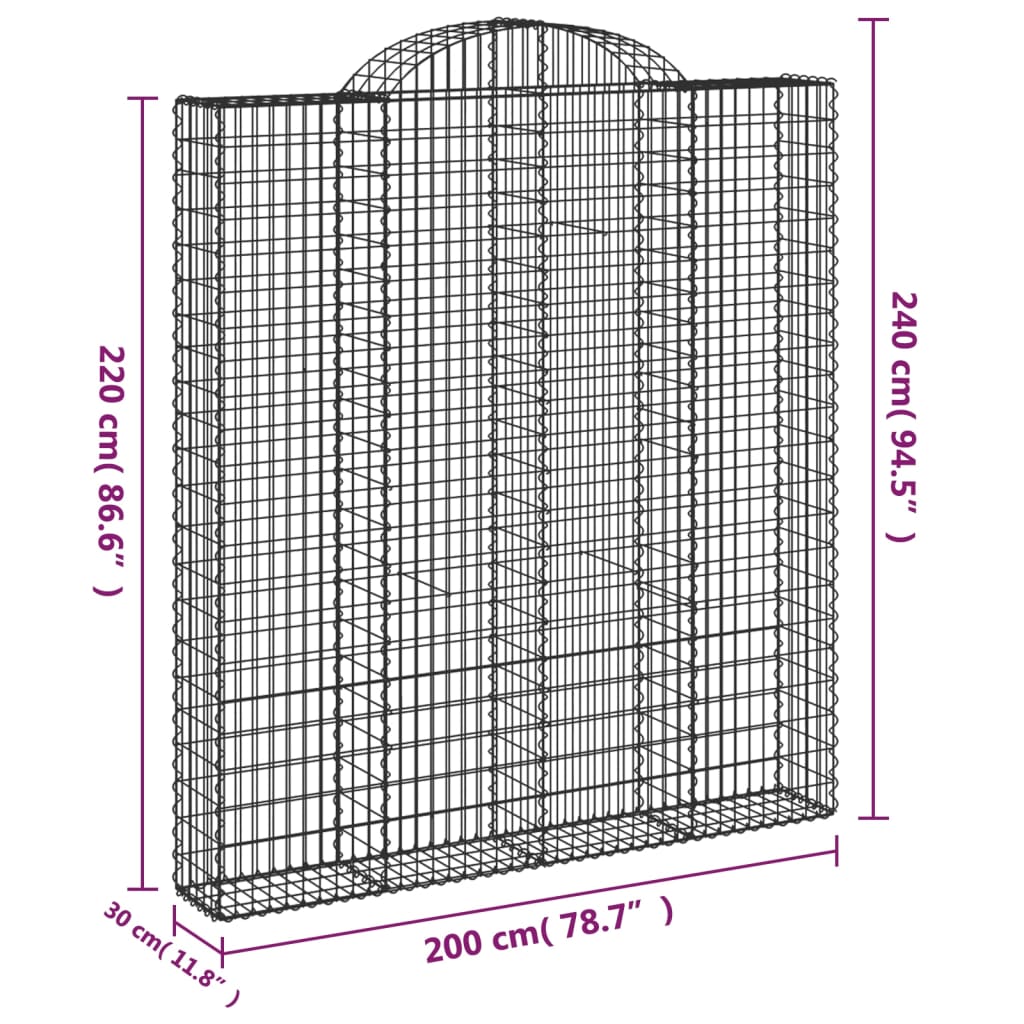 vidaXL Paniers à gabions arqués 15 pcs 200x30x220/240 cm fer galvanisé