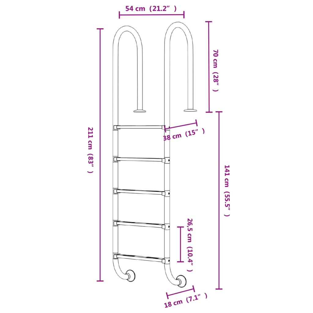 vidaXL Échelle de piscine 54x38x211 cm acier inoxydable 304