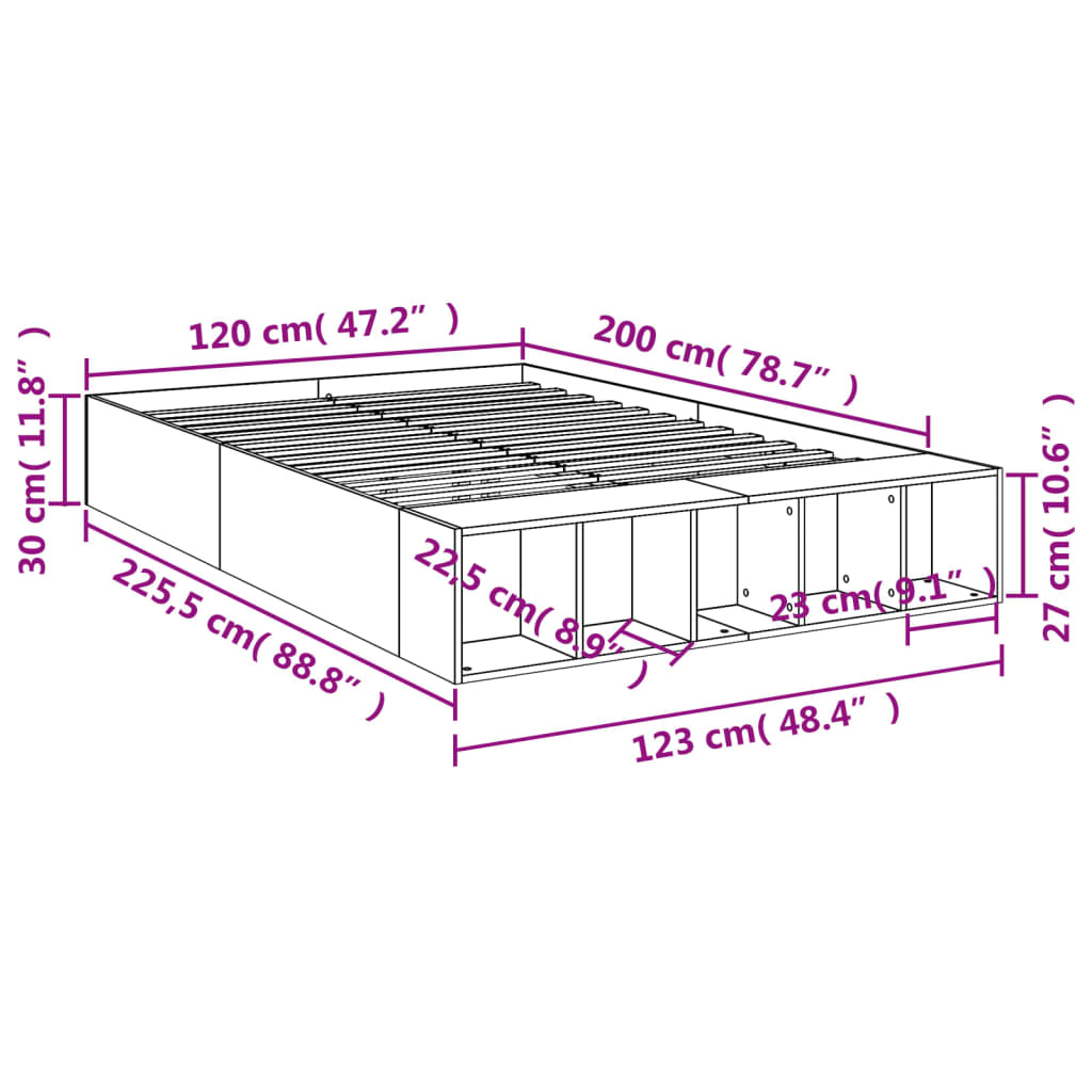 vidaXL Cadre de lit chêne fumé 120x200 cm bois d'ingénierie