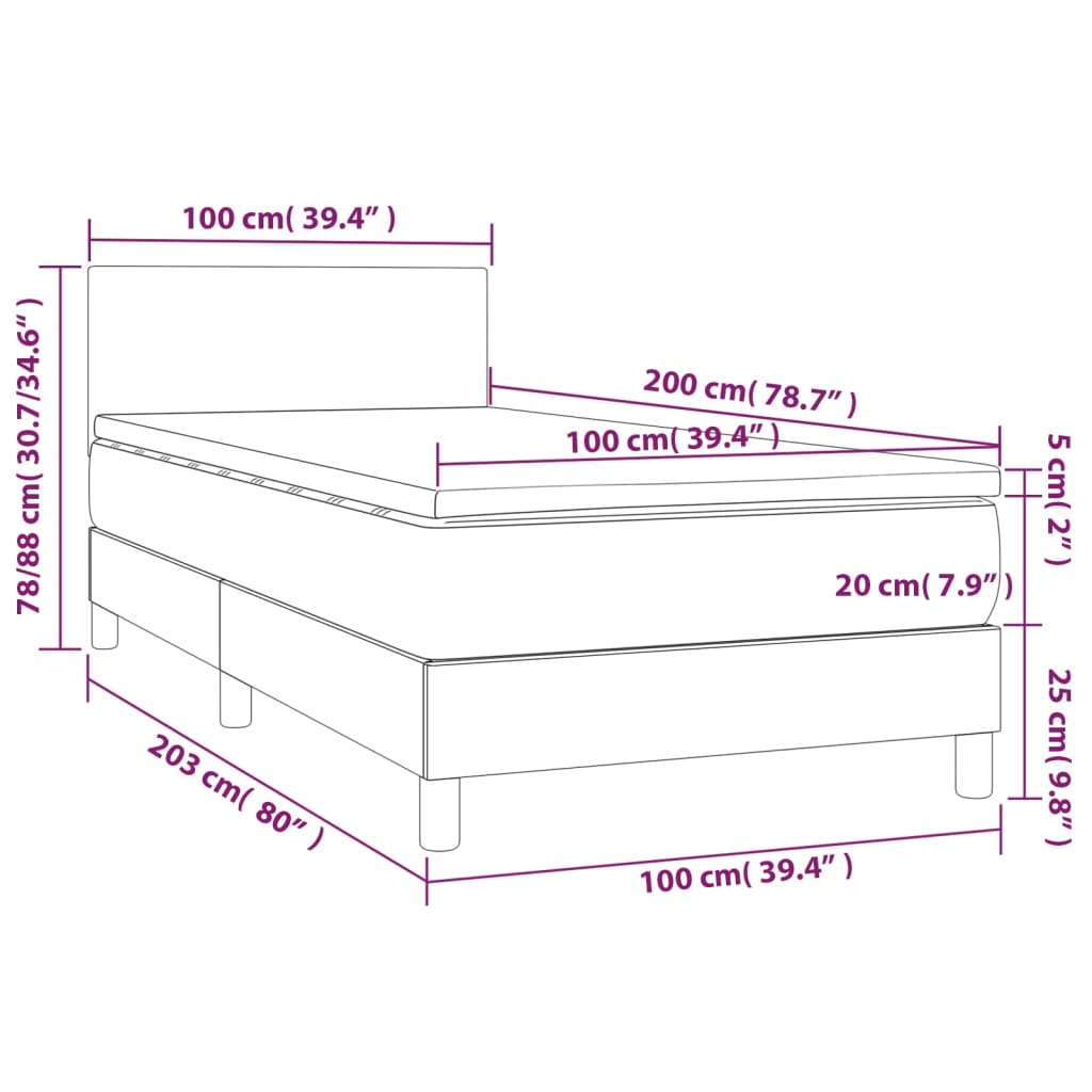 vidaXL Sommier à lattes de lit et matelas et LED Gris 100x200 cm