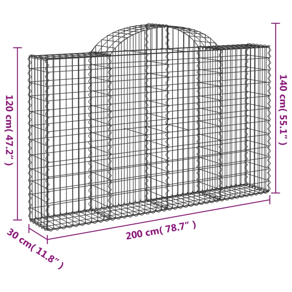 vidaXL Paniers à gabions arqués 2 pcs 200x30x120/140 cm Fer galvanisé