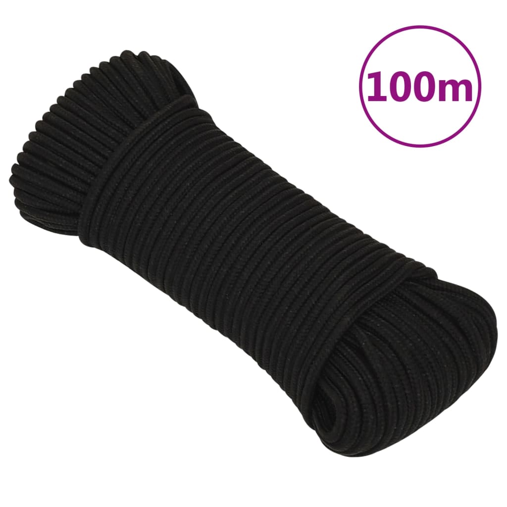 vidaXL Corde de travail Noir 4 mm 100 m Polyester