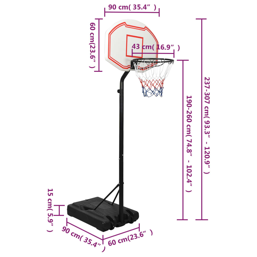 vidaXL Support de basket-ball Blanc 237-307 cm Polyéthylène