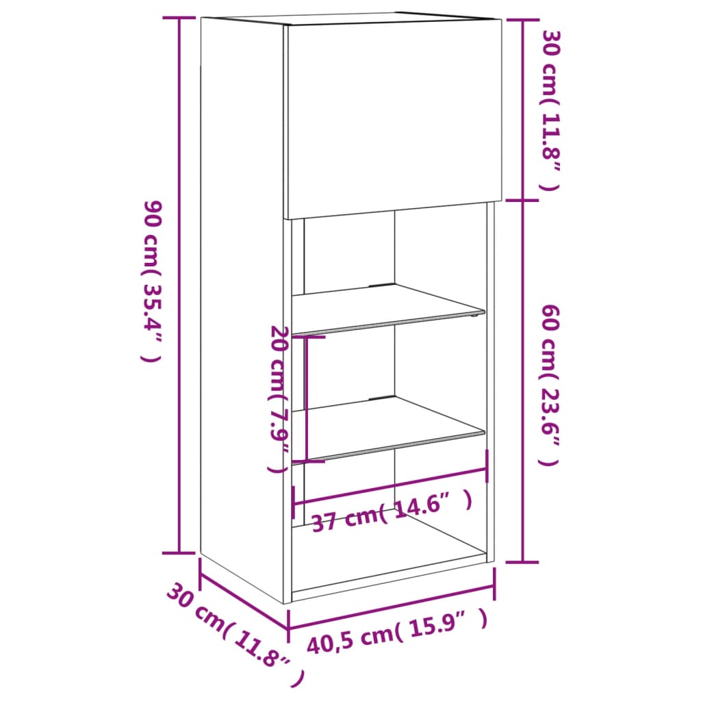 vidaXL Meuble TV avec lumières LED chêne fumé 40,5x30x90 cm