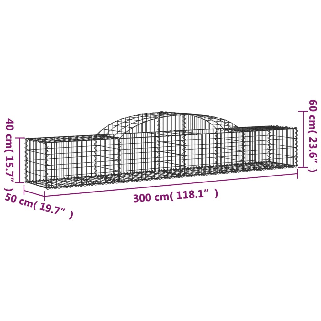 vidaXL Paniers à gabions arqués 15 pcs 300x50x40/60 cm fer galvanisé