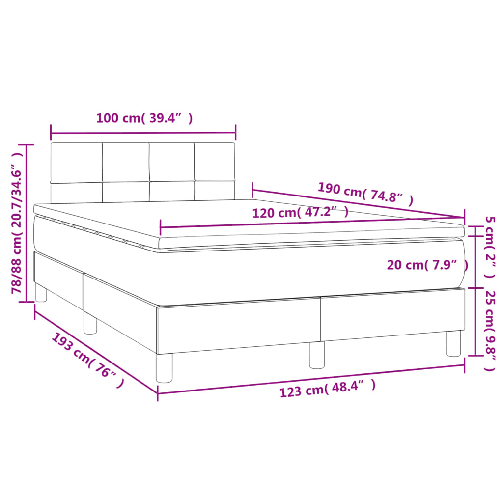 vidaXL Sommier à lattes de lit matelas et LED taupe 120x190 cm tissu