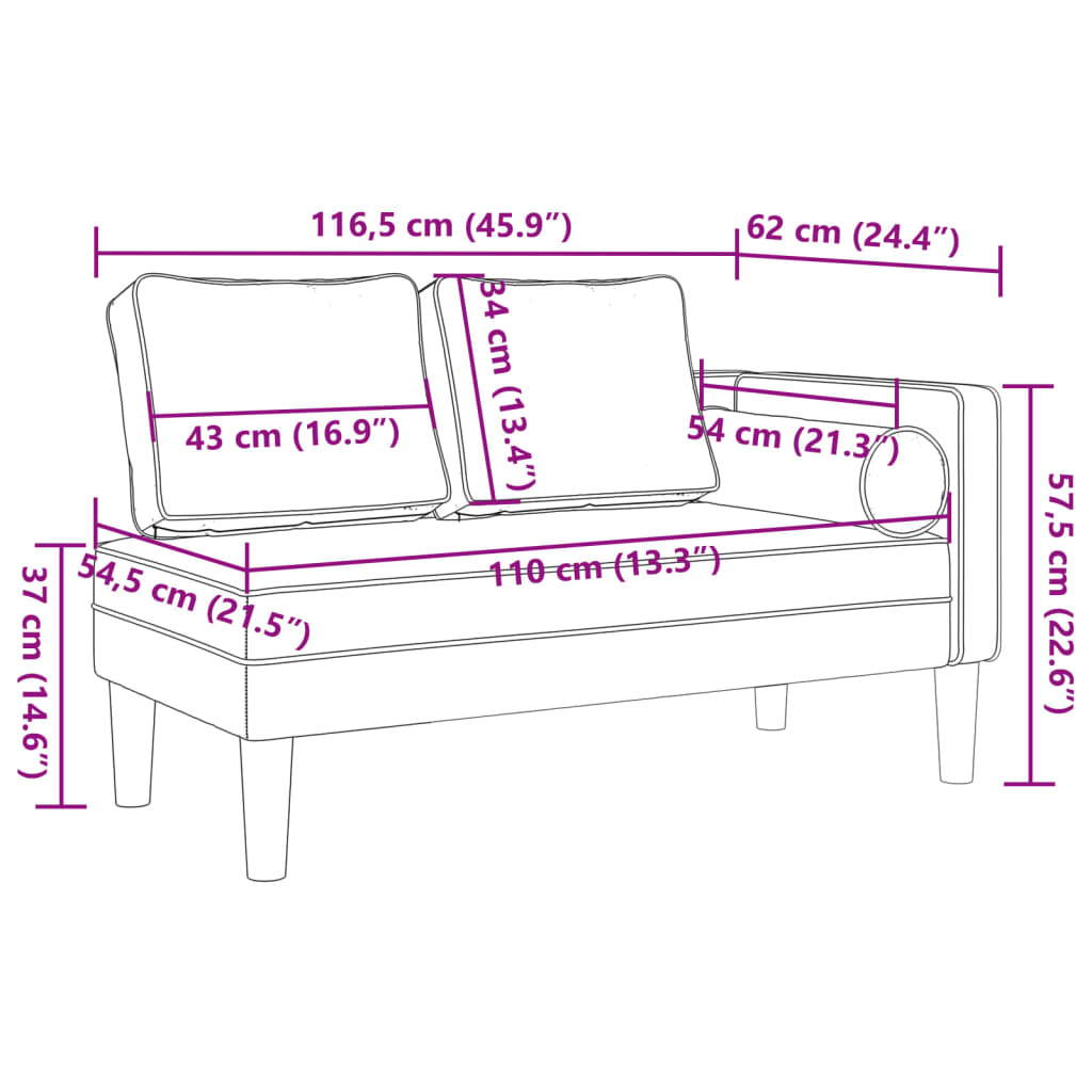 vidaXL Chaise longue avec coussins bleu velours