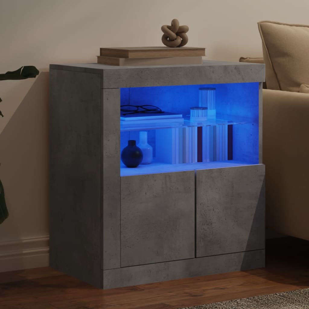 vidaXL Buffet avec lumières LED gris béton 60,5x37x67 cm