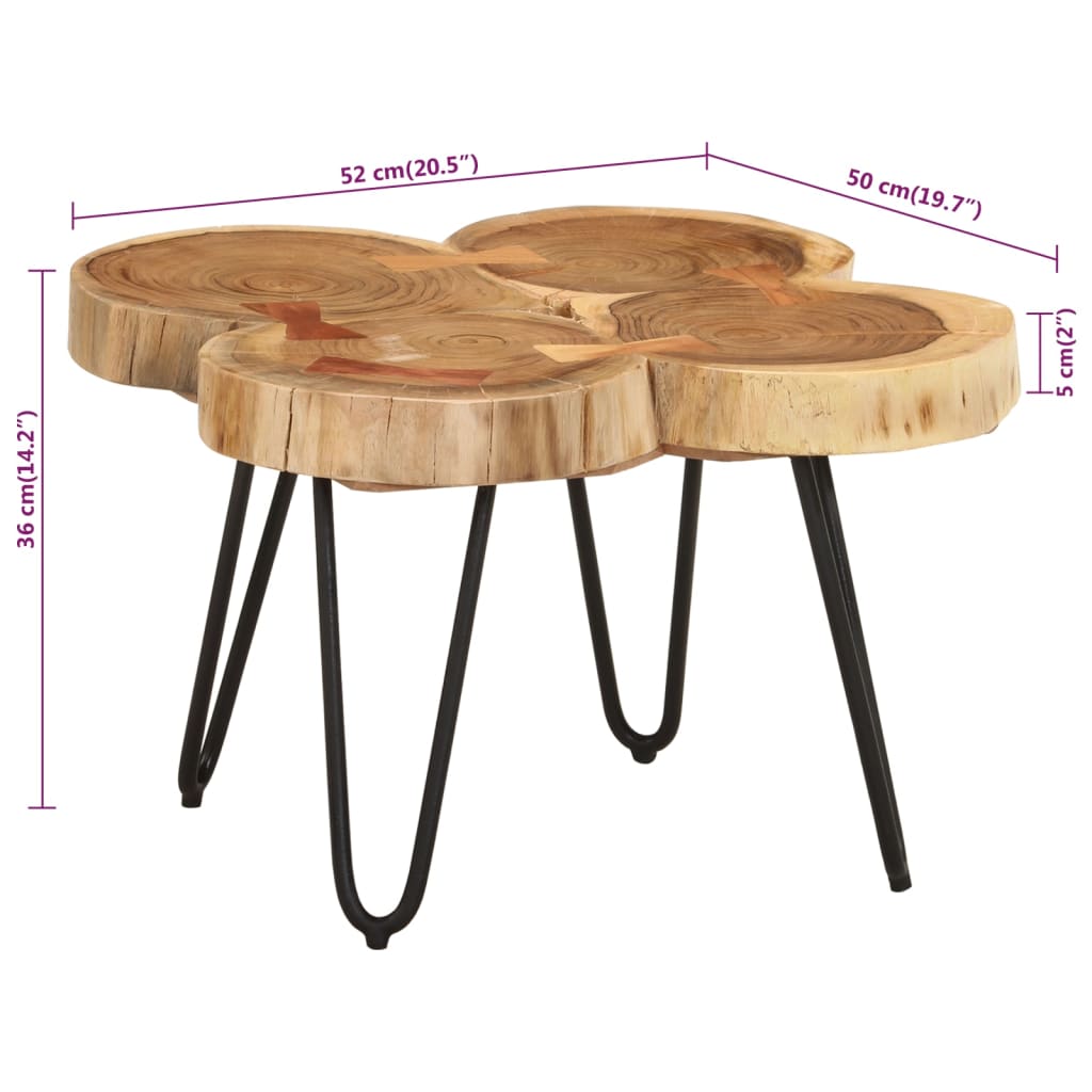 vidaXL Table basse 36 cm 4 troncs bois d'acacia massif