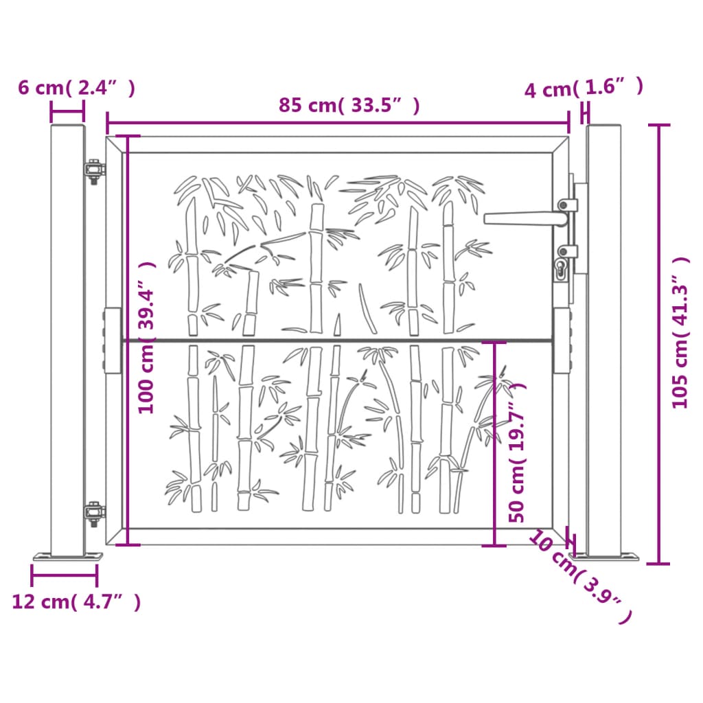 vidaXL Portail de jardin 105x105 cm acier corten design de bambou
