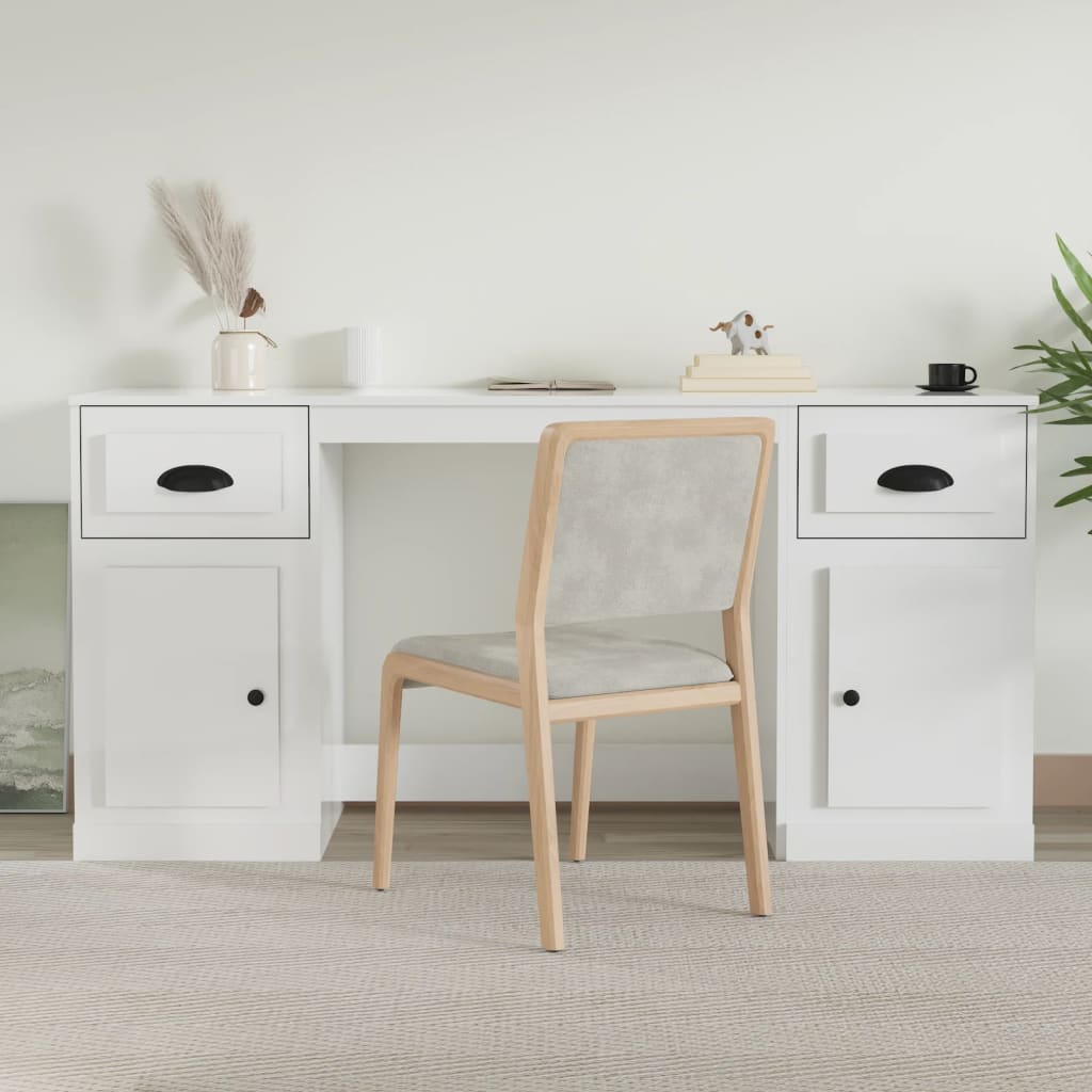 vidaXL Bureau avec armoire blanc brillant bois d'ingénierie