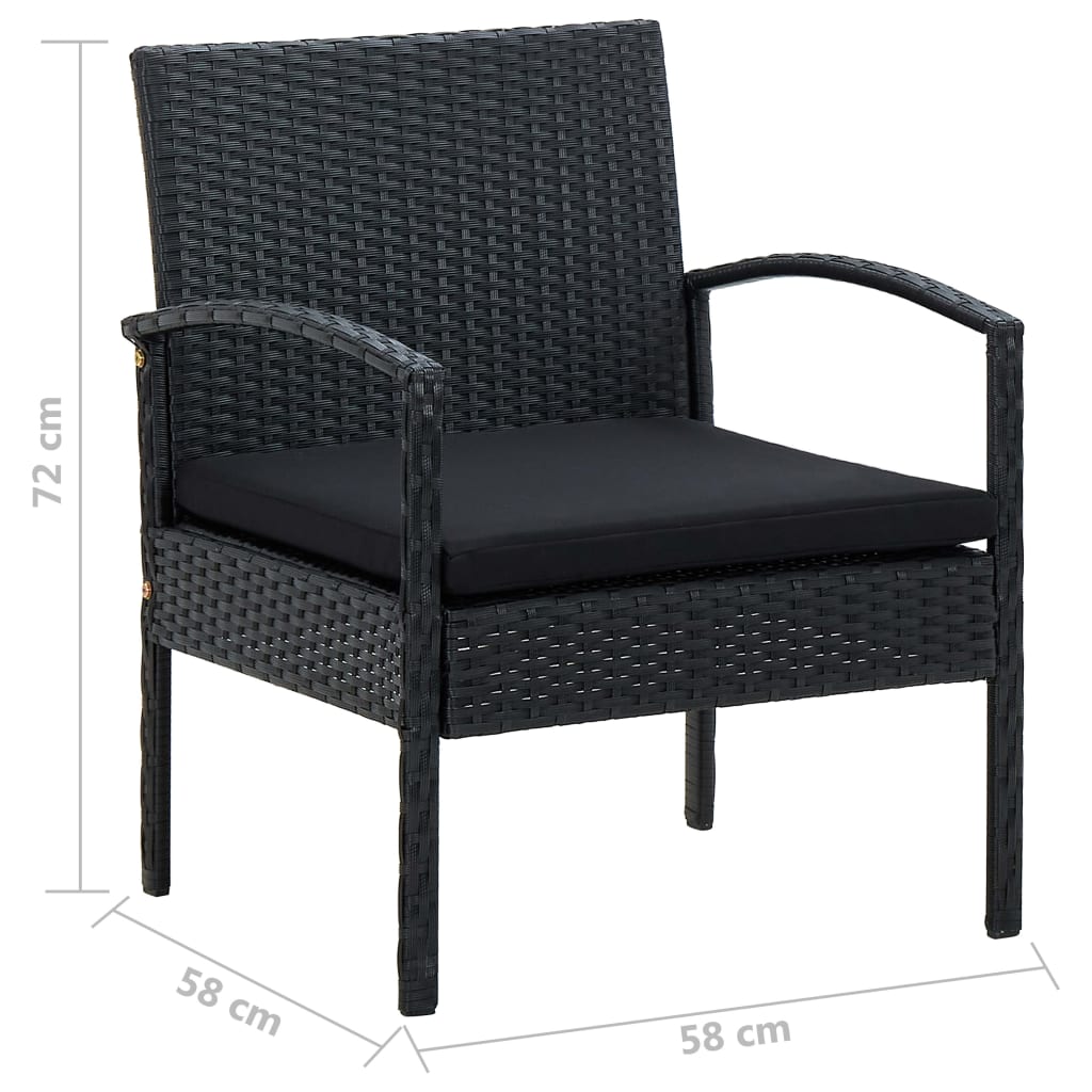 vidaXL Salon de jardin 4 pcs avec coussins Résine tressée Noir