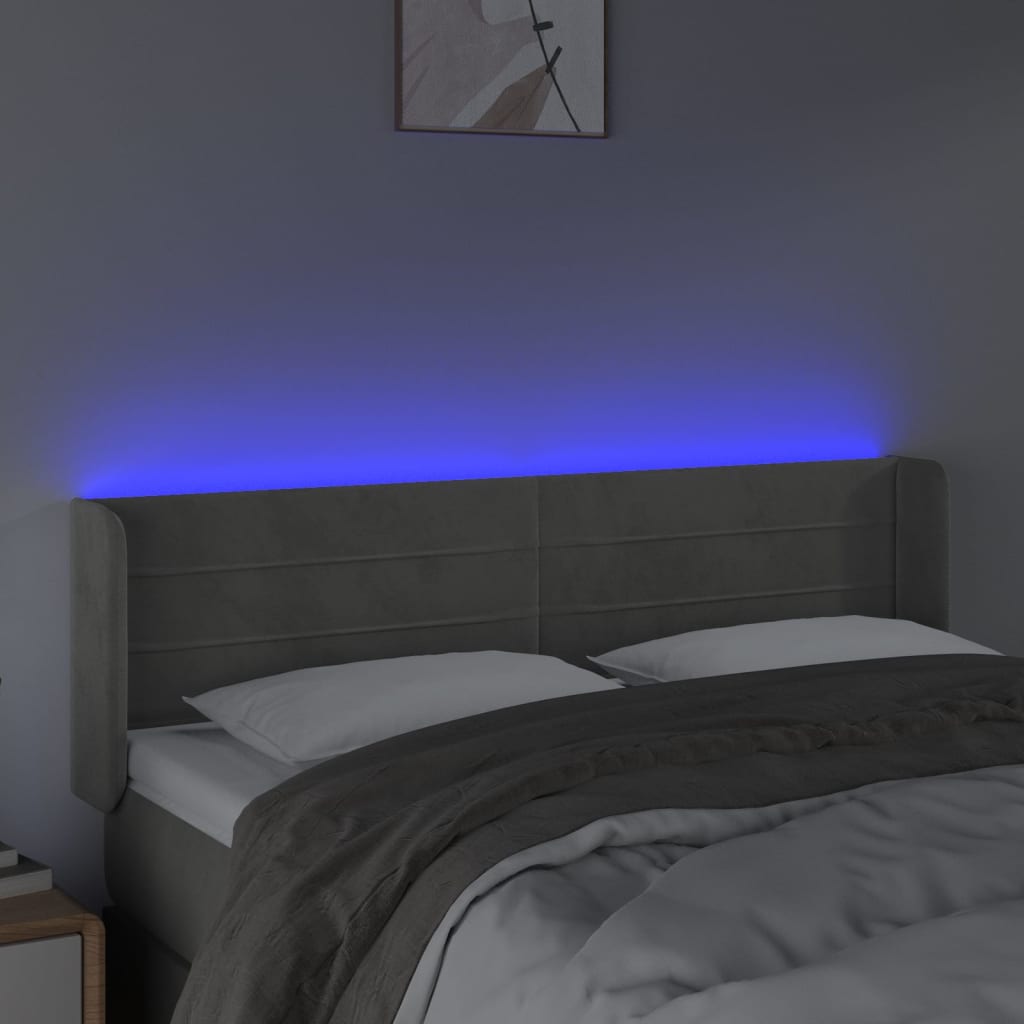 vidaXL Tête de lit à LED Gris clair 147x16x78/88 cm Velours