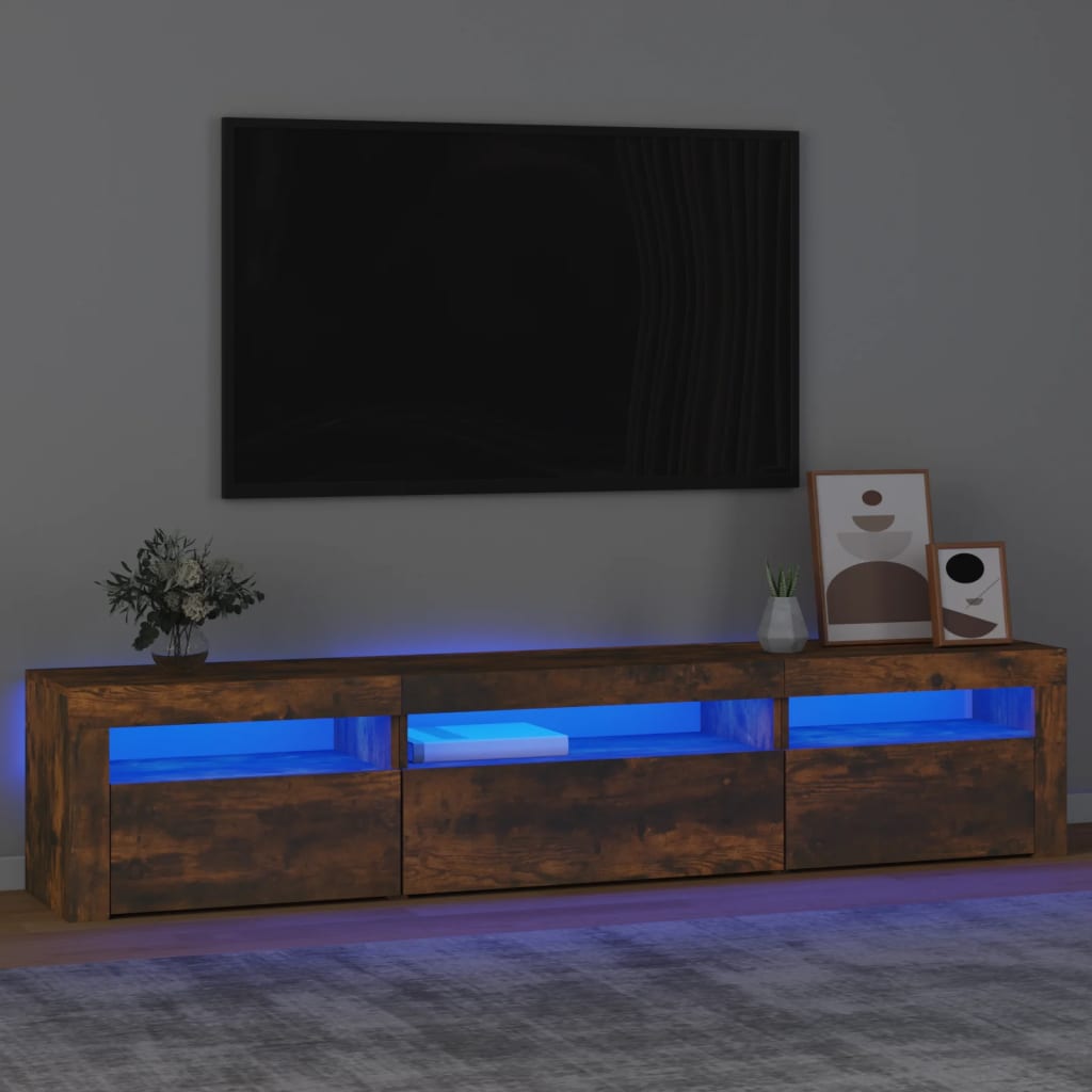 vidaXL Meuble TV avec lumières LED Chêne fumé 195x35x40 cm