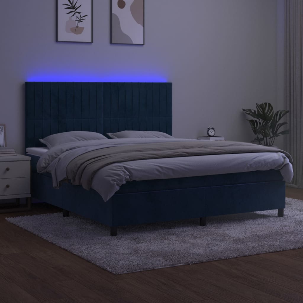 vidaXL Sommier à lattes de lit matelas et LED Bleu foncé 160x200 cm