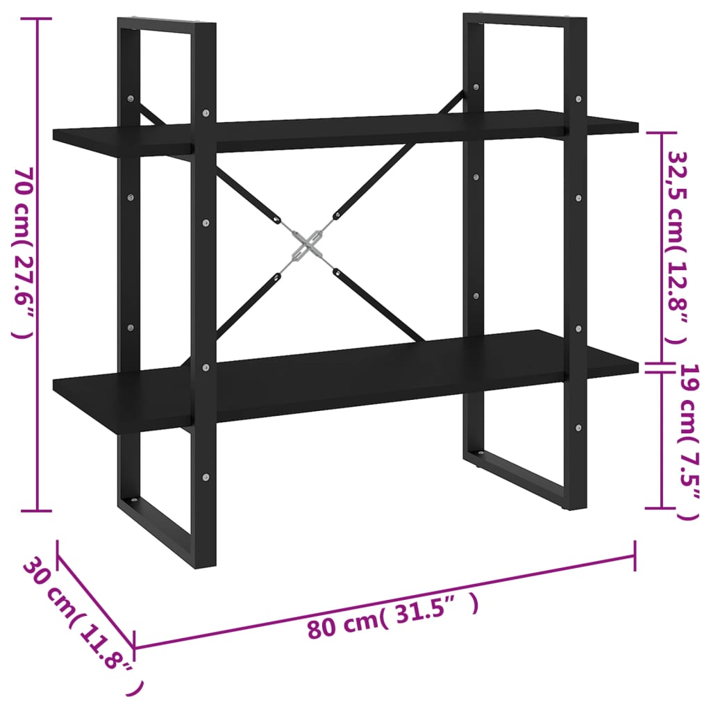 vidaXL Bibliothèque à 2 niveaux Noir 80x30x70 cm bois d'ingénierie