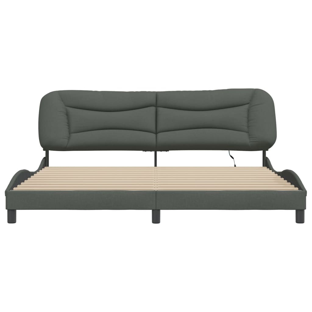 vidaXL Cadre de lit avec lumières LED gris foncé 200x200 cm tissu