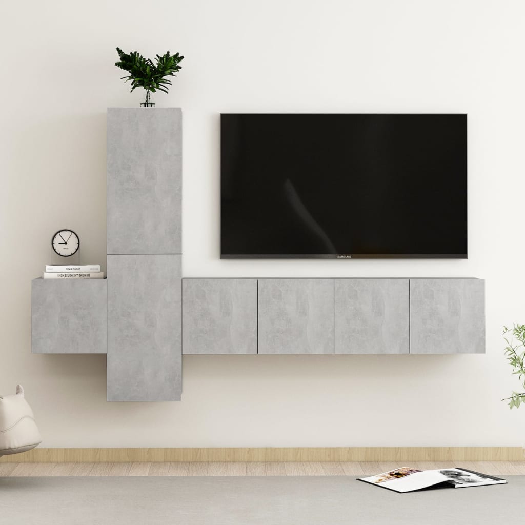 vidaXL Ensemble de meubles TV 5 pcs Gris béton Bois d'ingénierie