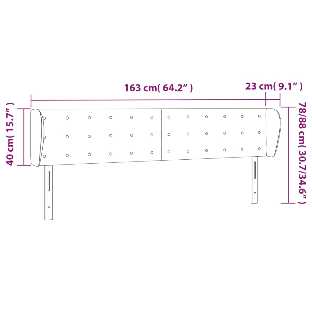 vidaXL Tête de lit avec oreilles Gris foncé 163x23x78/88 cm Velours