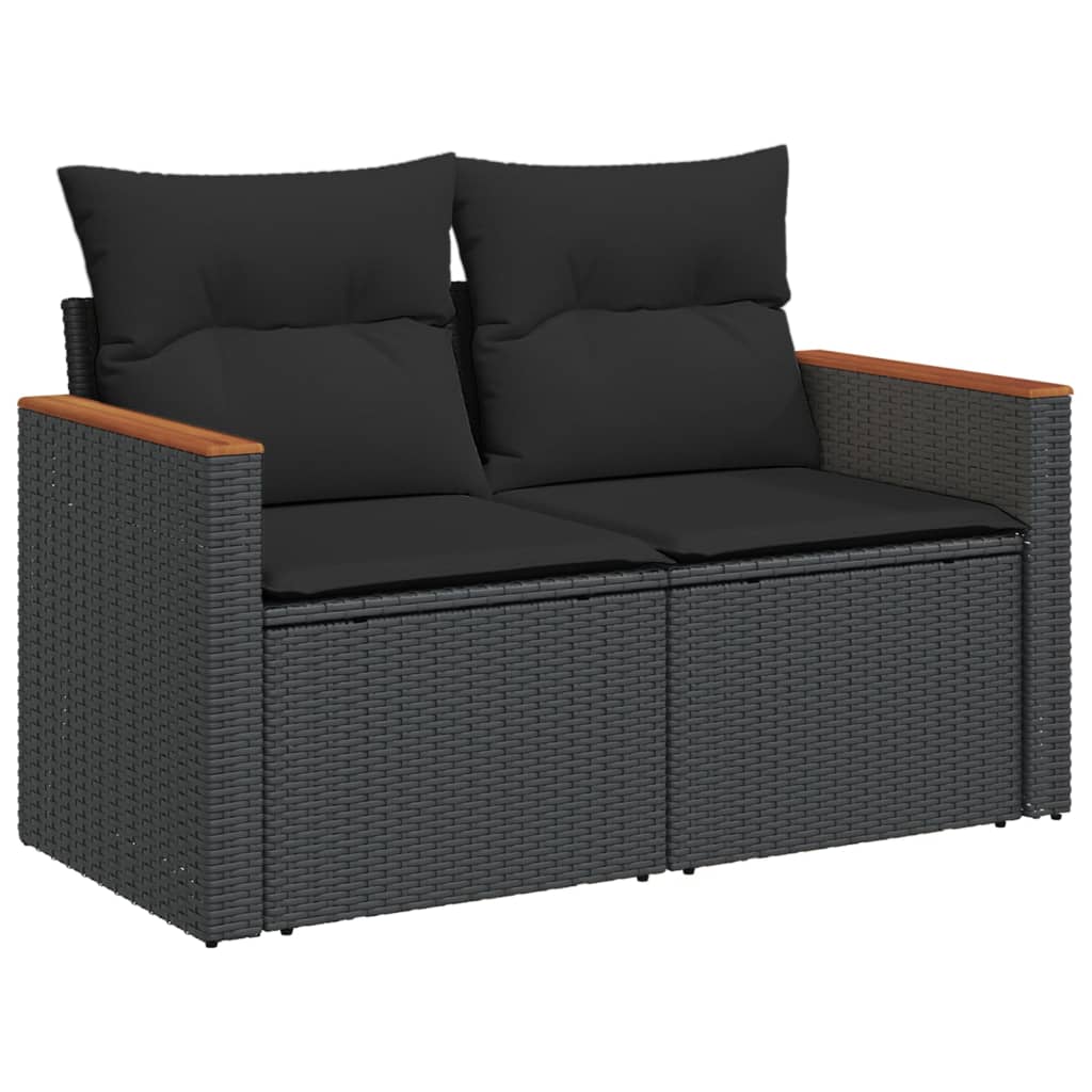 vidaXL Salon de jardin 9 pcs avec coussins noir résine tressée