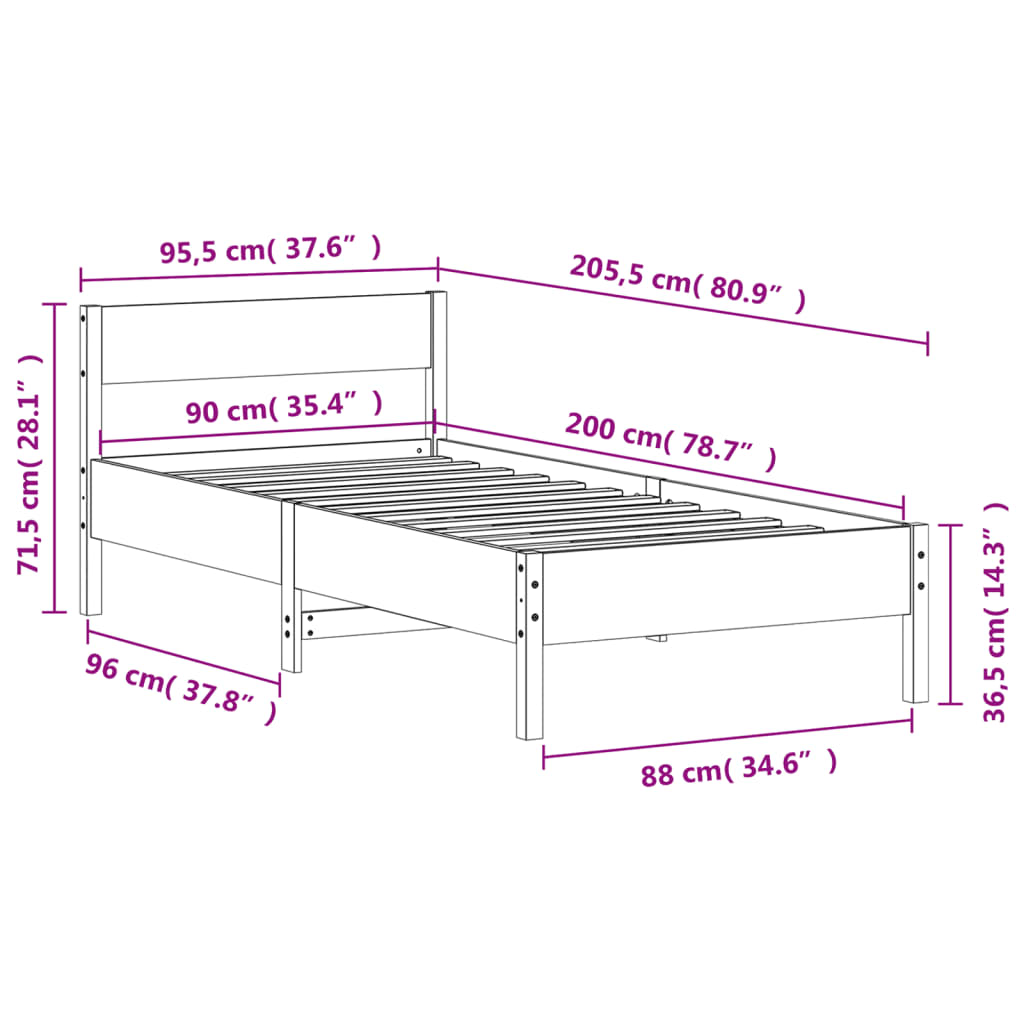 vidaXL Cadre de lit sans matelas blanc 90x200 cm bois de pin massif