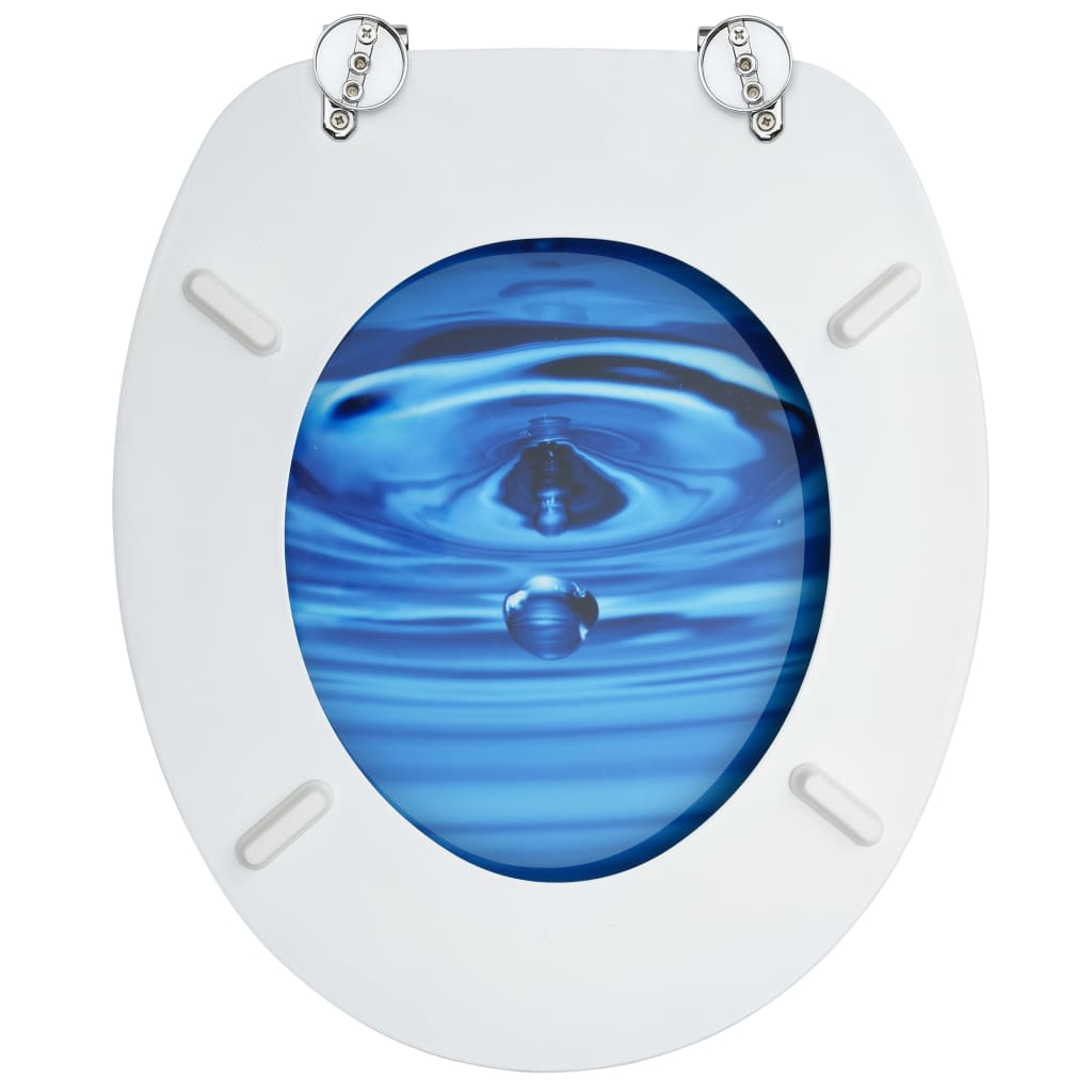 vidaXL Siège de toilette avec couvercle MDF Bleu Gouttes d'eau