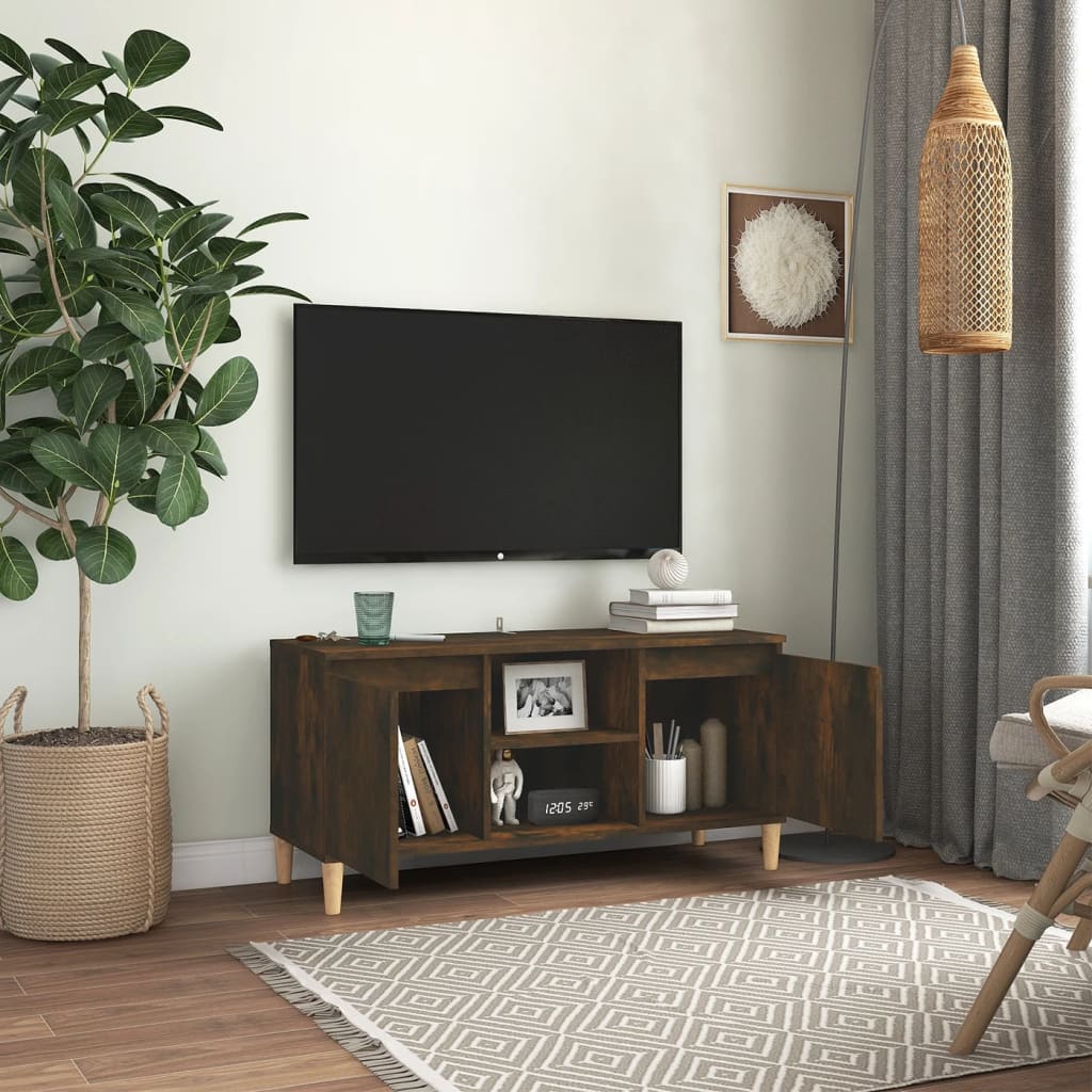vidaXL Meuble TV avec pieds en bois solide Chêne fumé 103,5x35x50 cm