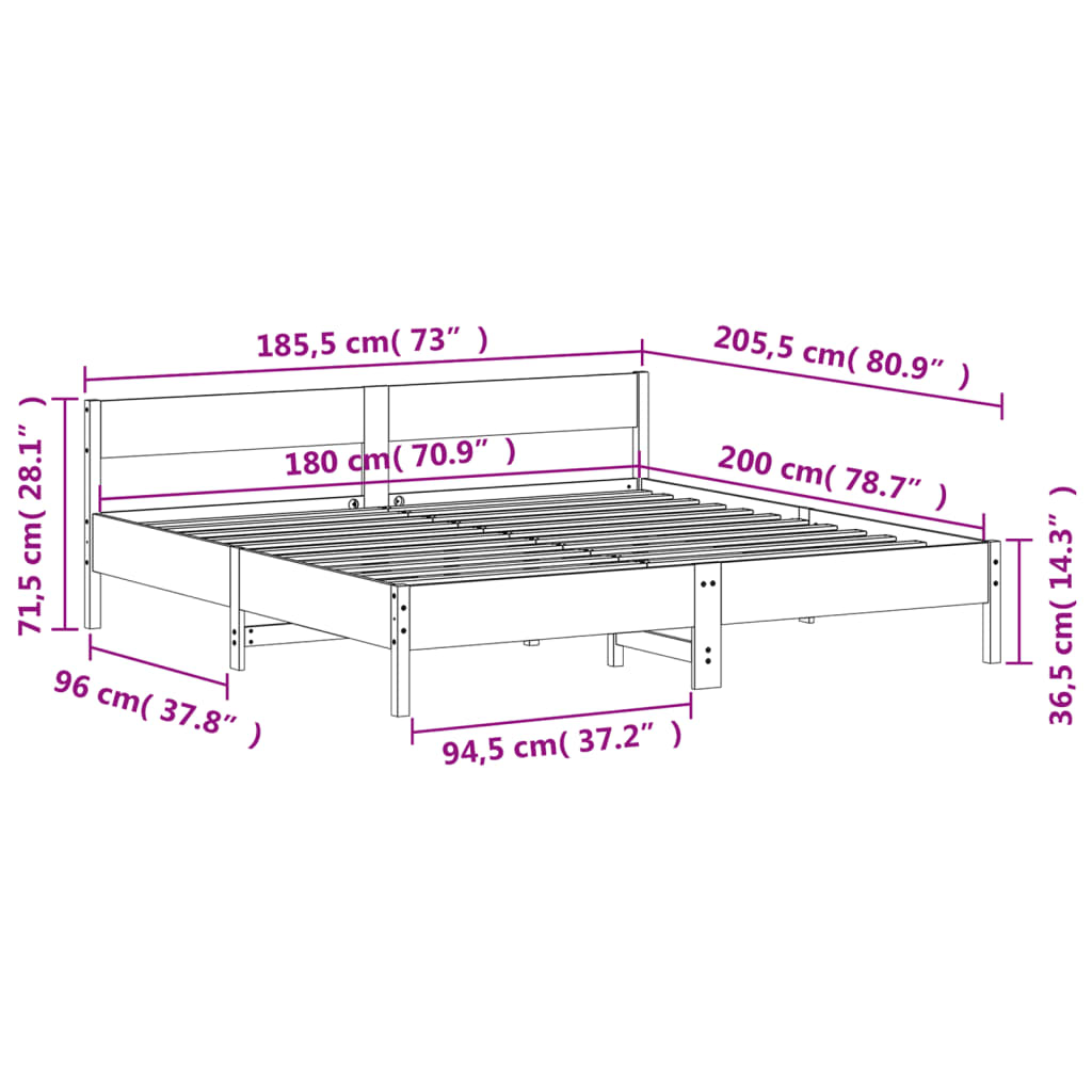 vidaXL Cadre de lit sans matelas blanc 180x200 cm bois massif de pin