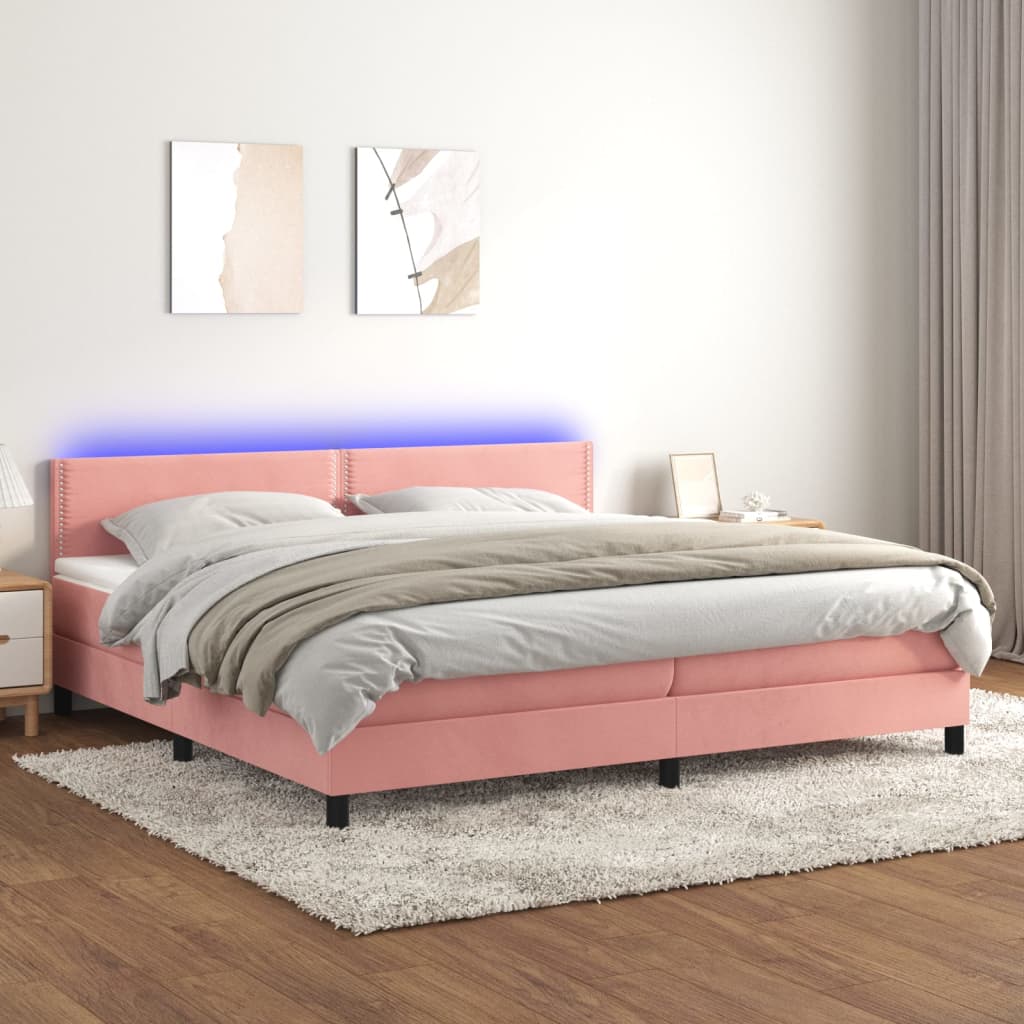 vidaXL Sommier à lattes de lit avec matelas et LED Rose 200x200 cm