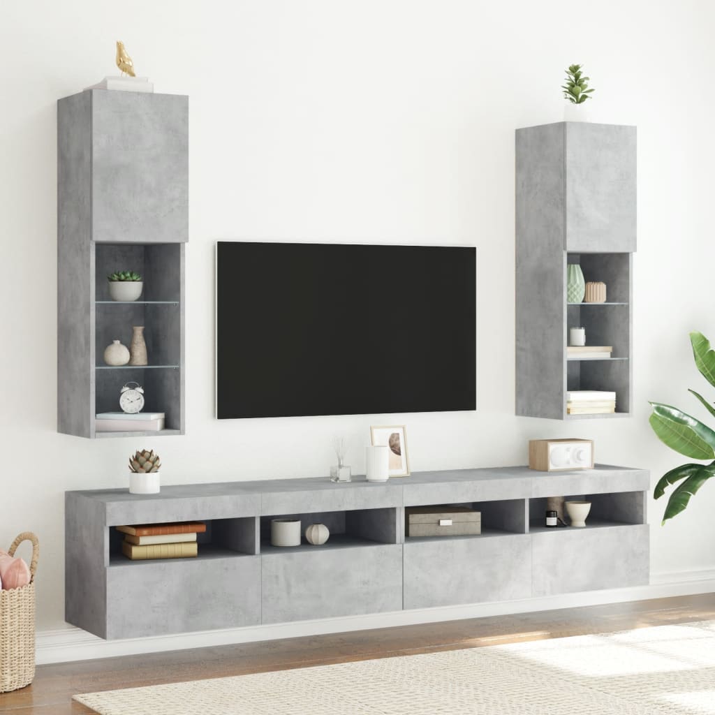 vidaXL Meuble TV avec lumières LED gris béton 30,5x30x102 cm