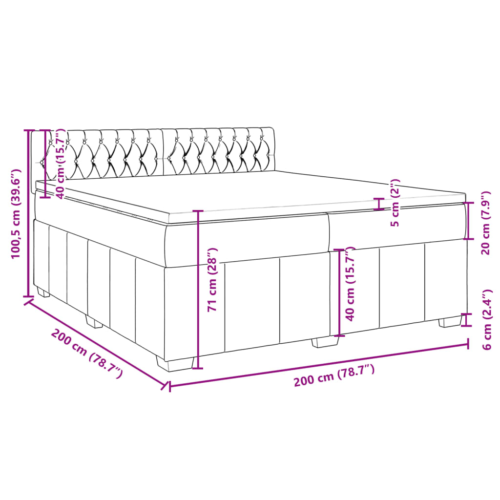 vidaXL Sommier à lattes de lit avec matelas Gris foncé 200x200cm Tissu