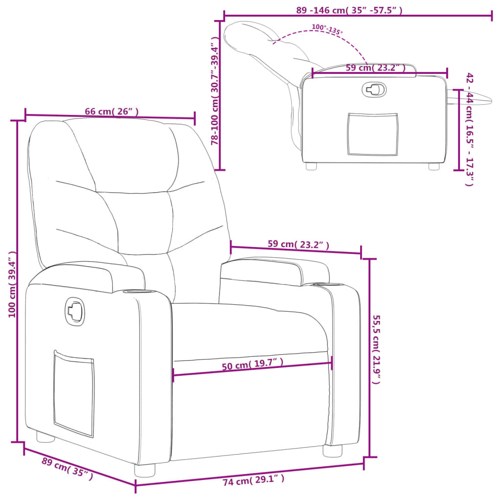 vidaXL Fauteuil inclinable Gris foncé Tissu