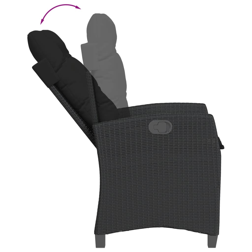 vidaXL Chaise inclinable de jardin avec coussins noir résine tressée