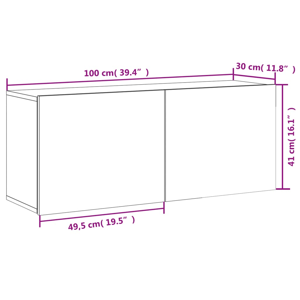 vidaXL Meuble TV mural sonoma gris 100x30x41 cm