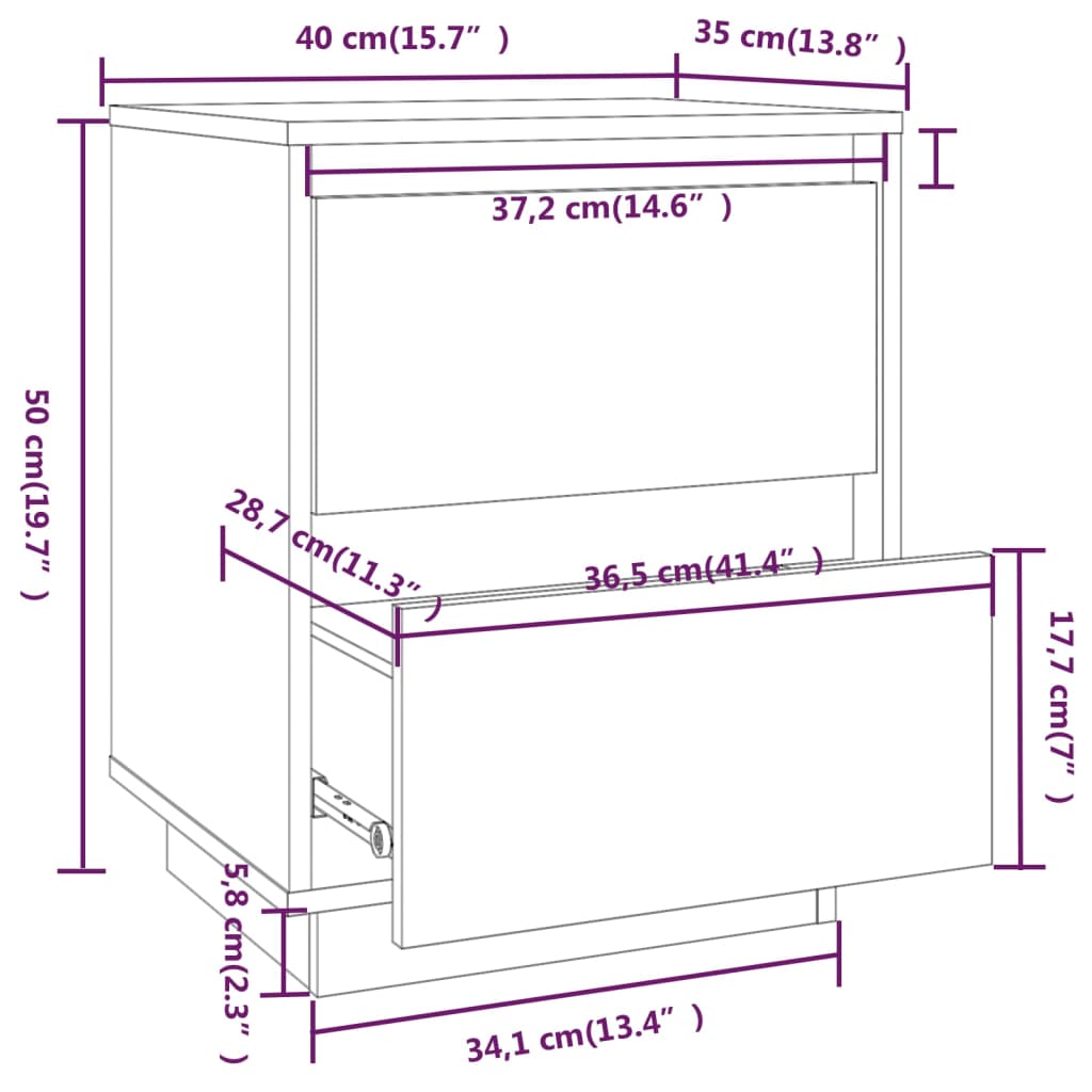 vidaXL Table de chevet Blanc 40x35x50 cm Bois de pin solide