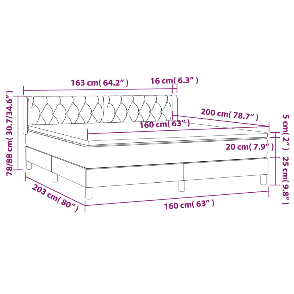 vidaXL Sommier à lattes de lit avec matelas Taupe 160x200 cm Tissu