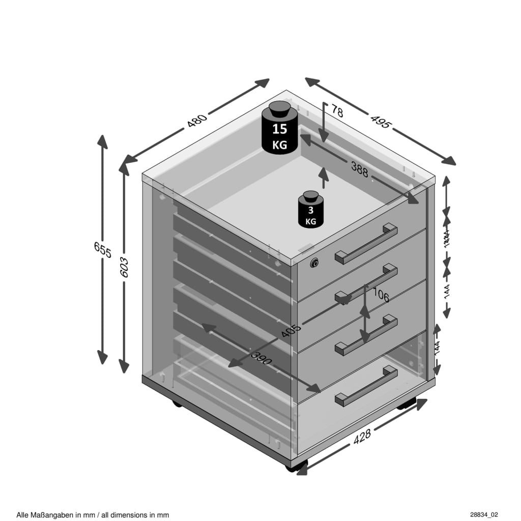 FMD Armoire à tiroirs mobile 48x49,5x65,5 cm chêne