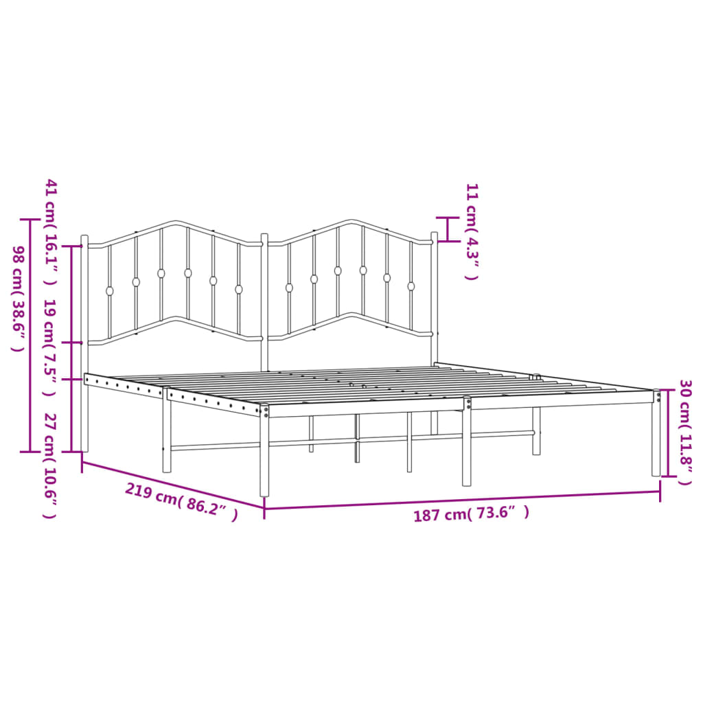 vidaXL Cadre de lit métal sans matelas et tête de lit blanc 183x213 cm