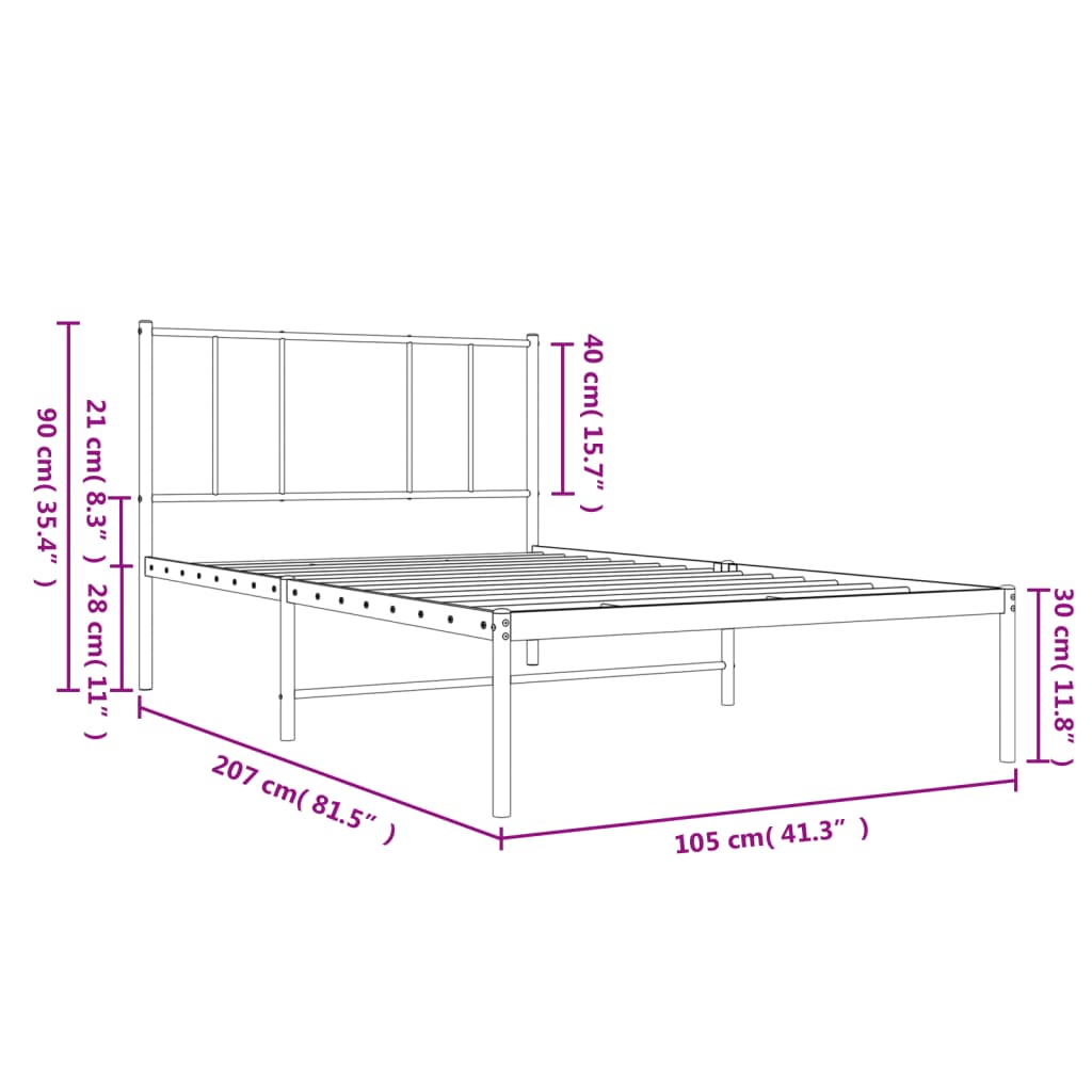 vidaXL Cadre de lit métal sans matelas avec tête de lit noir 100x200cm