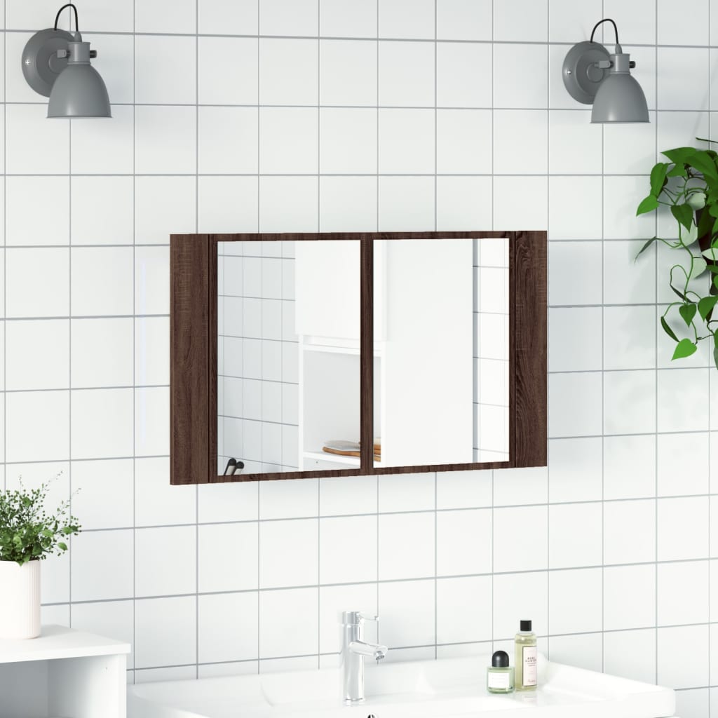 vidaXL Armoire à miroir à LED de bain chêne marron 80x12x45 cm