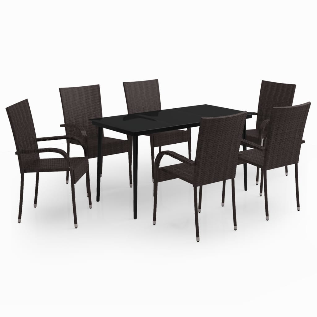 vidaXL Ensemble à manger de jardin 7 pcs Marron et noir