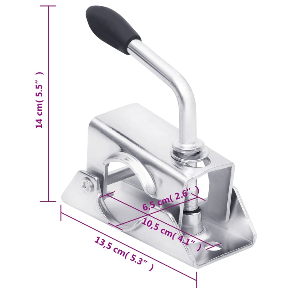 vidaXL Roue cric de remorque 60 mm 2 tubes de support 2 pinces fendues