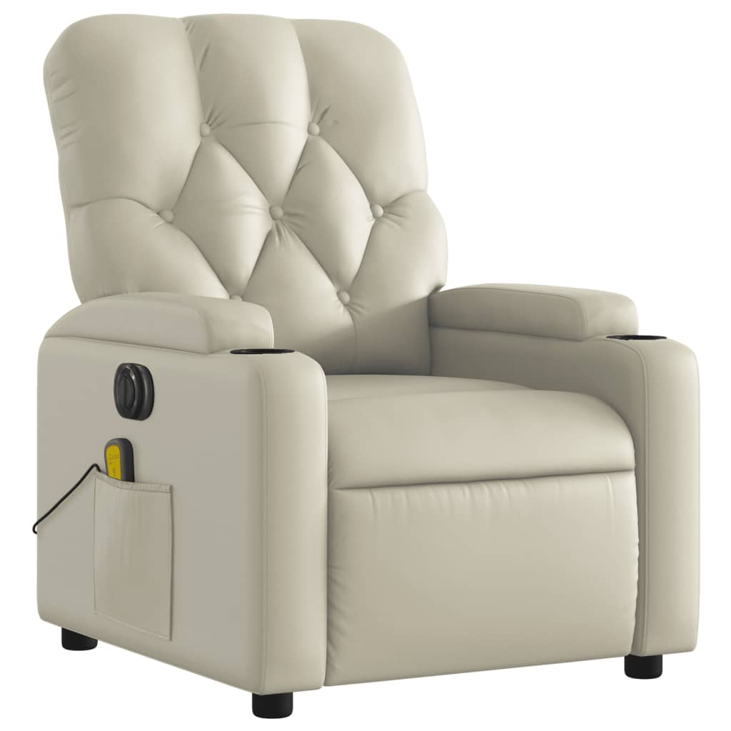 vidaXL Fauteuil de massage inclinable électrique crème similicuir